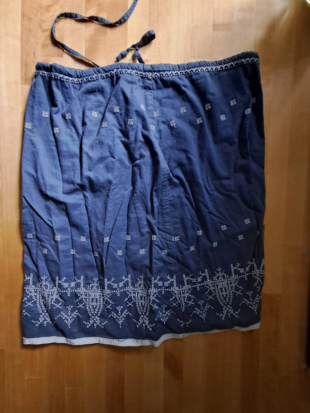 American Eagle Outfitters Navy Blue Embroidered Tie-Waist Midi Skirt